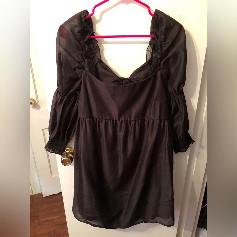 Black mini dress with balloon sleeves